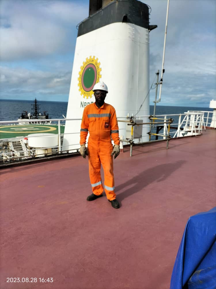 Crew member on deck during offshore assignment