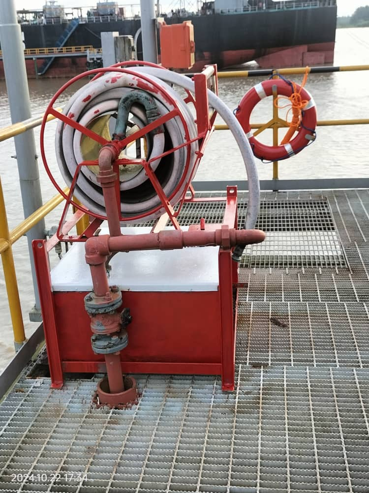 Fire hose reel and lifebuoy station on jetty